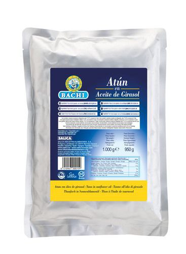 Тунець смугастий шматочками в соняшниковій олії BACHI 1000 г